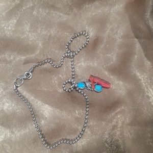 925 Italy silver chain with sleeping beauty turquoise and corol